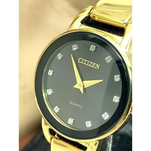 Citizen Women's Watch EZ6372-69E Quartz 26mm Petite Black Dial Gold Steel - Picture 11 of 12